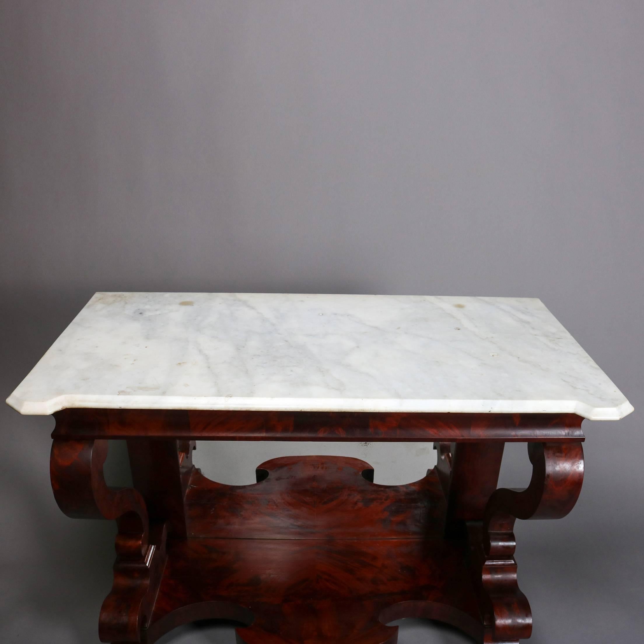 American Empire Antique Meek's School Classical Empire Flame Mahogany and Marble Pier Table