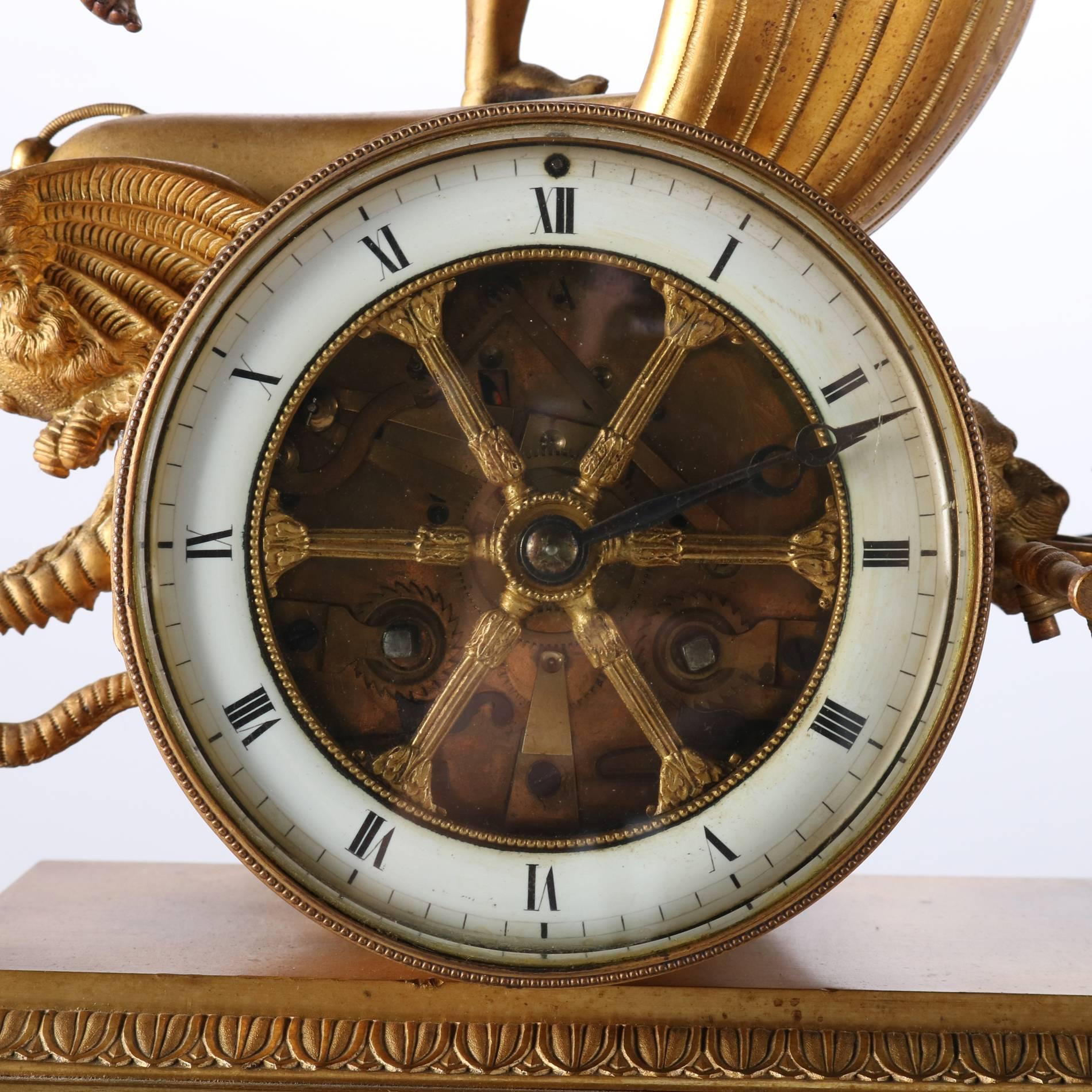 Antique French Empire Napoleon III Figural Gilt Bronze Mantel Clock In Good Condition In Big Flats, NY