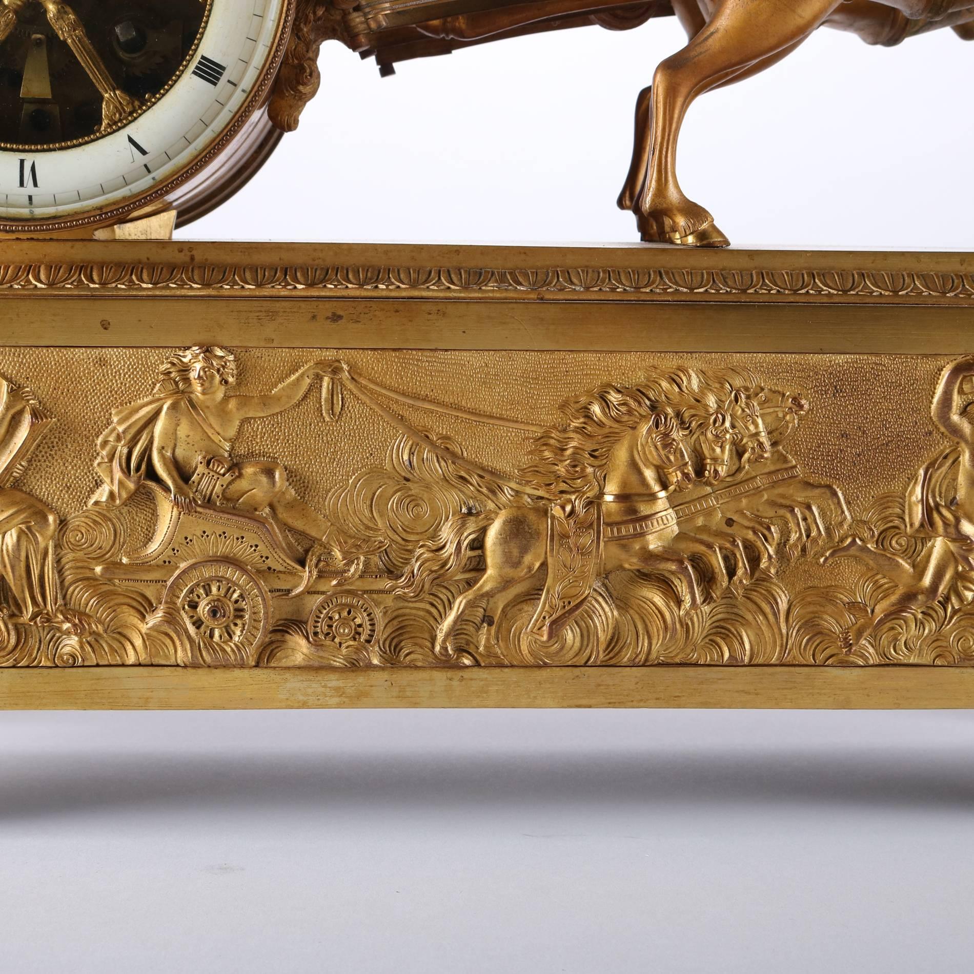 19th Century Antique French Empire Napoleon III Figural Gilt Bronze Mantel Clock