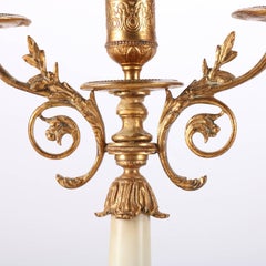 Pair of Antique French Classical Gilt Bronze and Marble Three-Light Candelabra