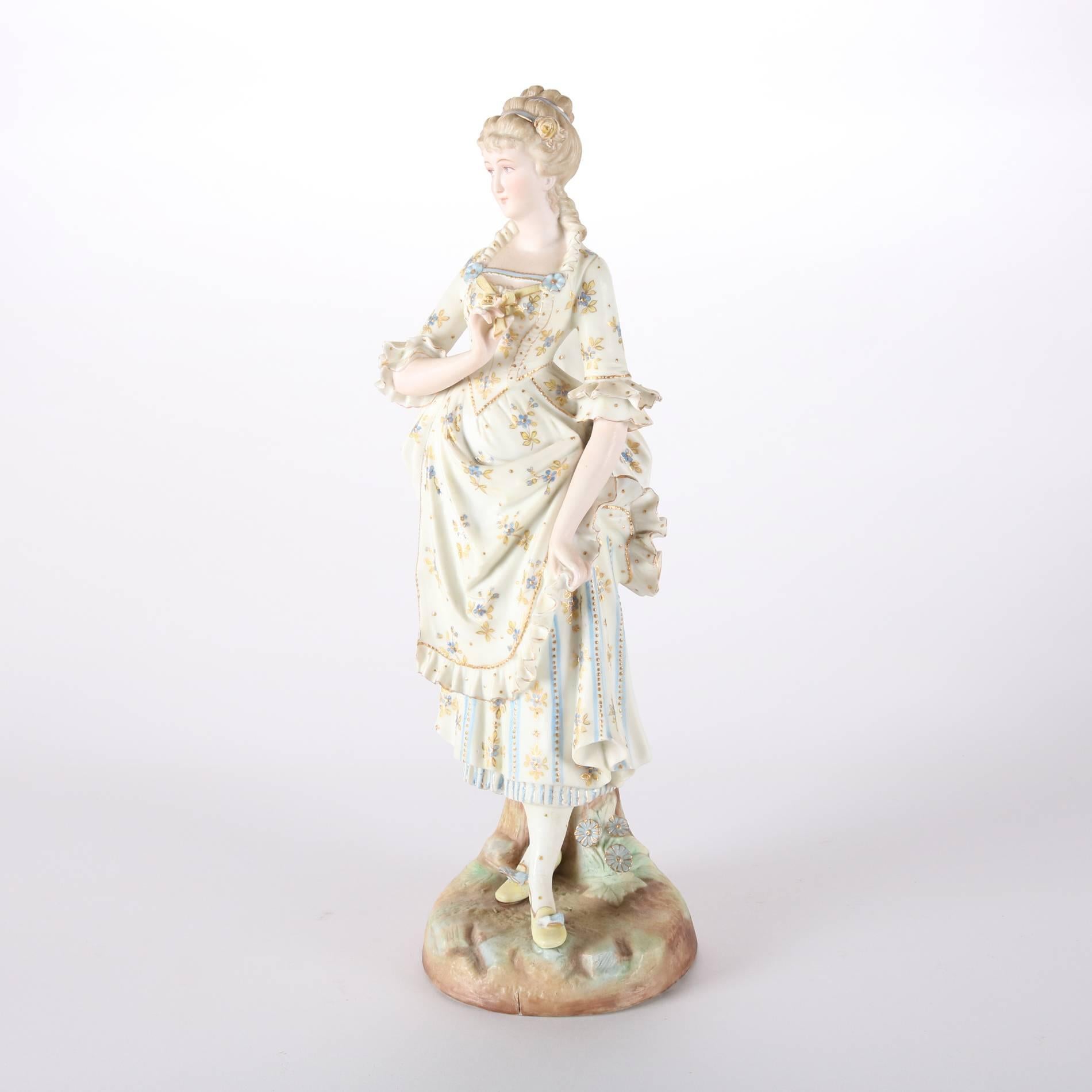 Antique Large English Hand-Painted & Gilt Bisque Porcelain Figure, 19th Century In Good Condition In Big Flats, NY