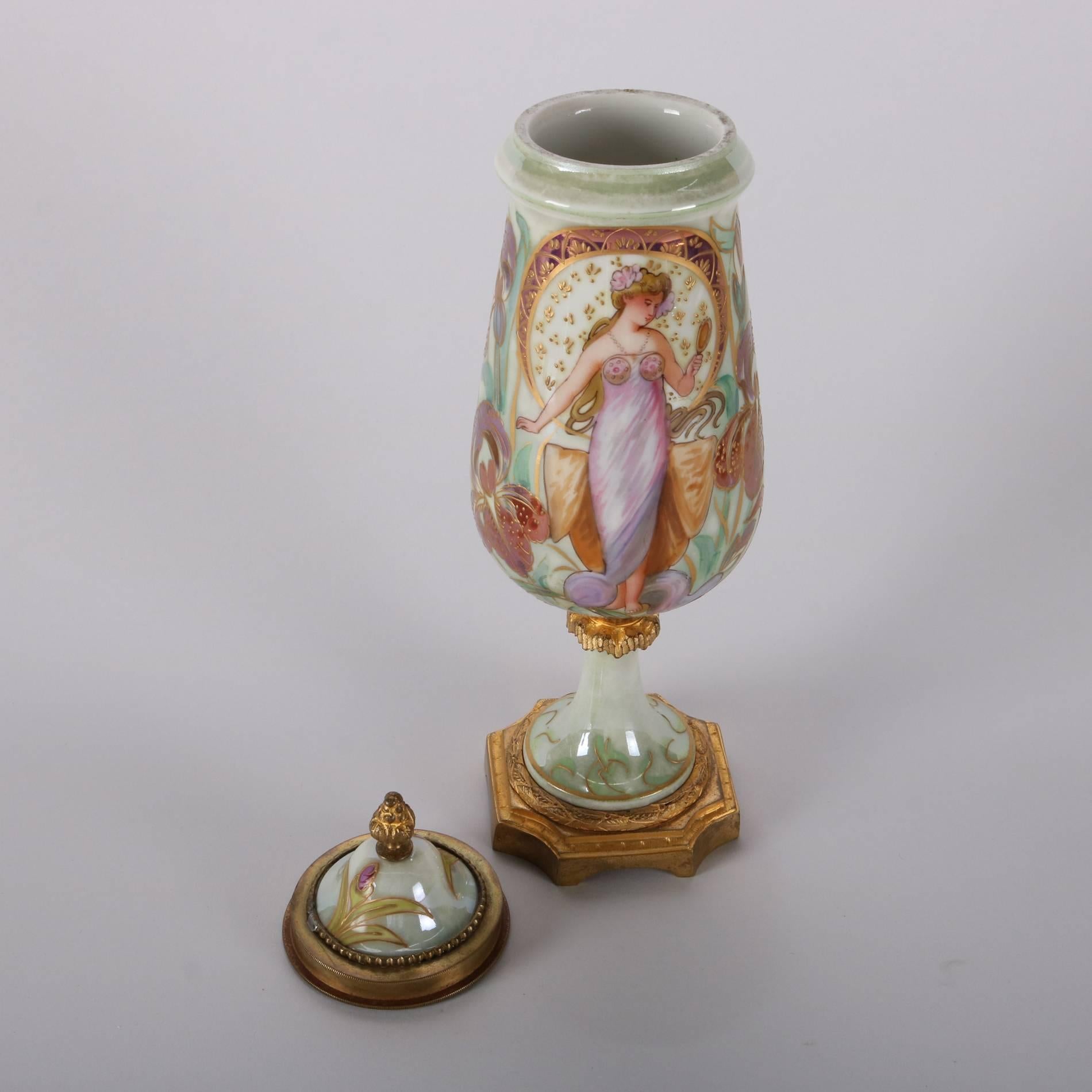 Gilt Antique Art Nouveau Sevres Petite Portrait Urn, Signed Lix, Early 20th Century