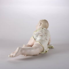 Antique Large English Painted & Gilt Bisque Porcelain Piano Baby, 19th Century