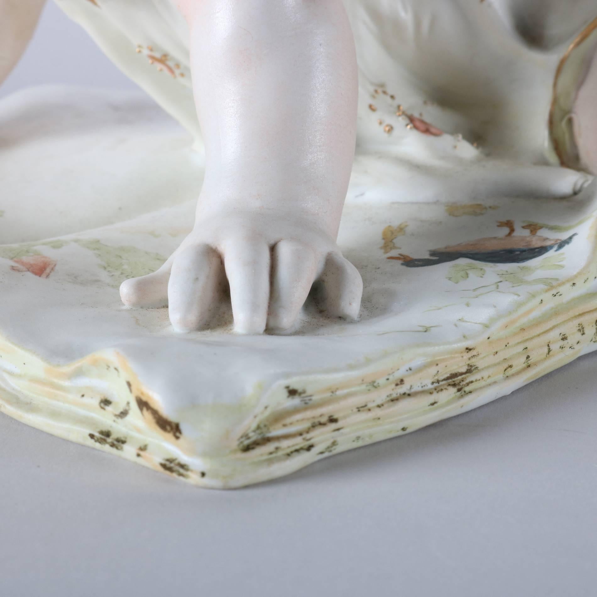 Hand-Painted Antique Large English Painted & Gilt Bisque Porcelain Piano Baby, 19th Century
