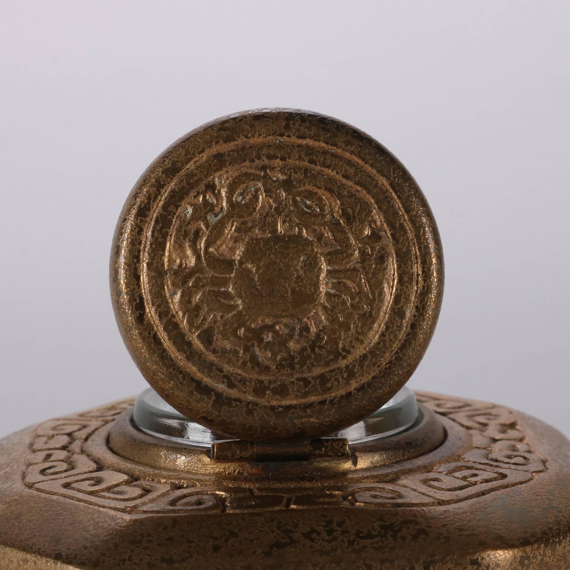 Antique Tiffany Studios New York Bronze Doré Zodiac Inkwell with Cancer Crab 3