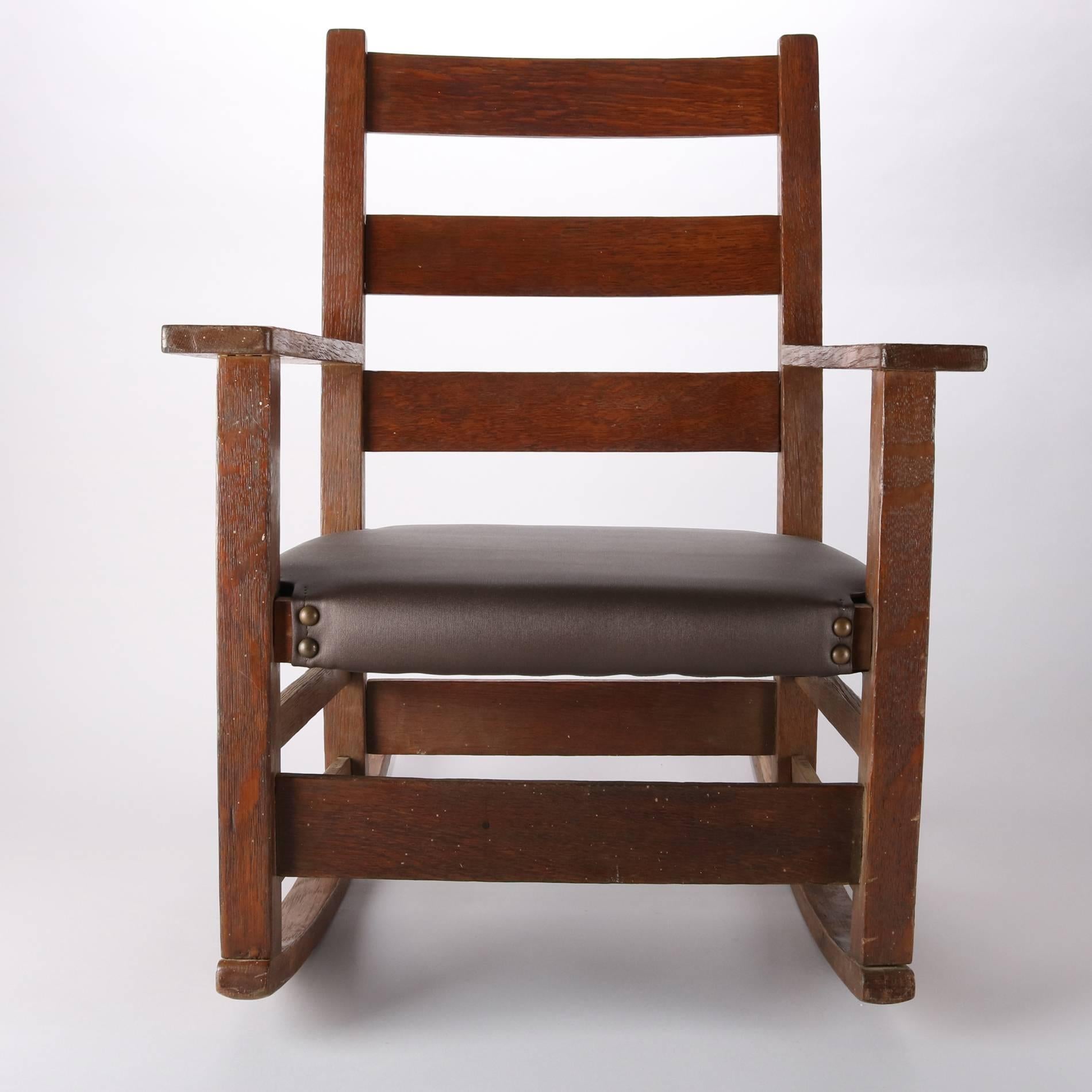 Antique Gustav Stickley Arts & Crafts Mission oak child's rocker, newer upholstered seat, circa 1910

Measures: 25