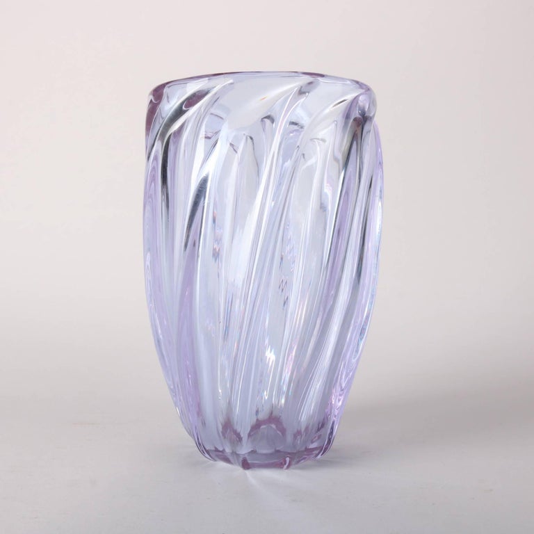 Antique French Baccarat School Lead Crystal Vase Sky Blue 20th