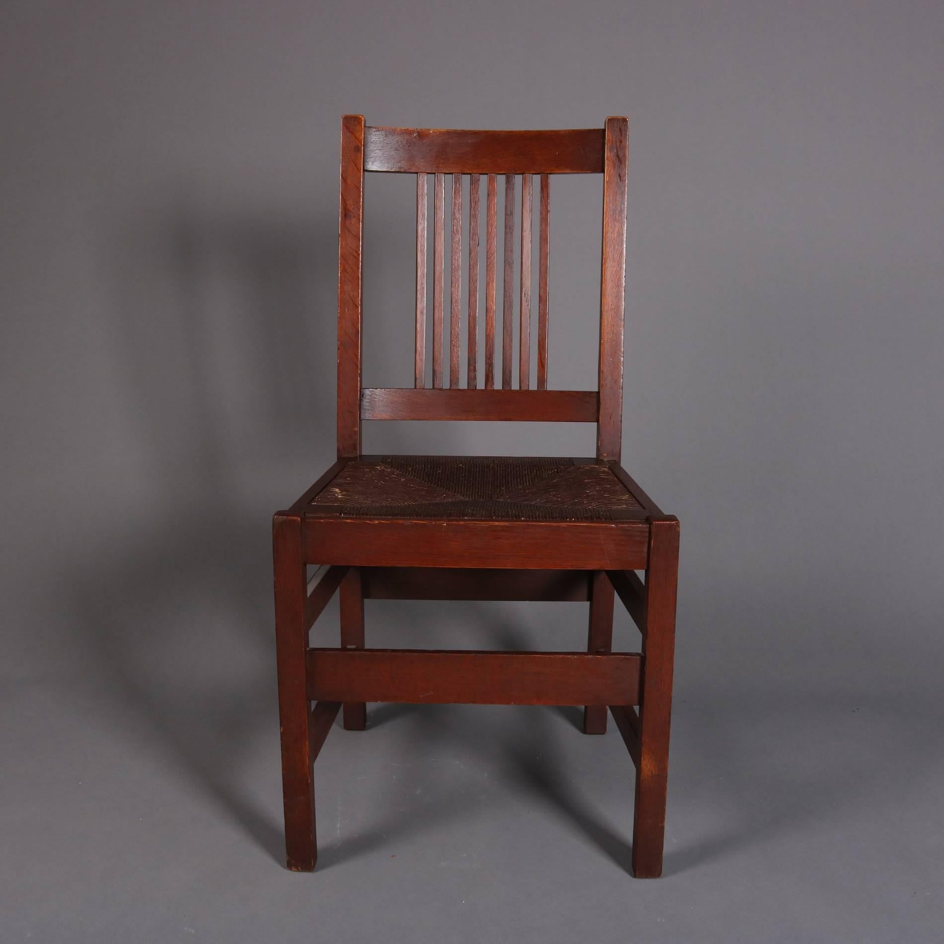 Arts and Crafts Four Arts & Crafts Mission Oak L. & J.G. Stickley Spindle Chairs, 20th Century