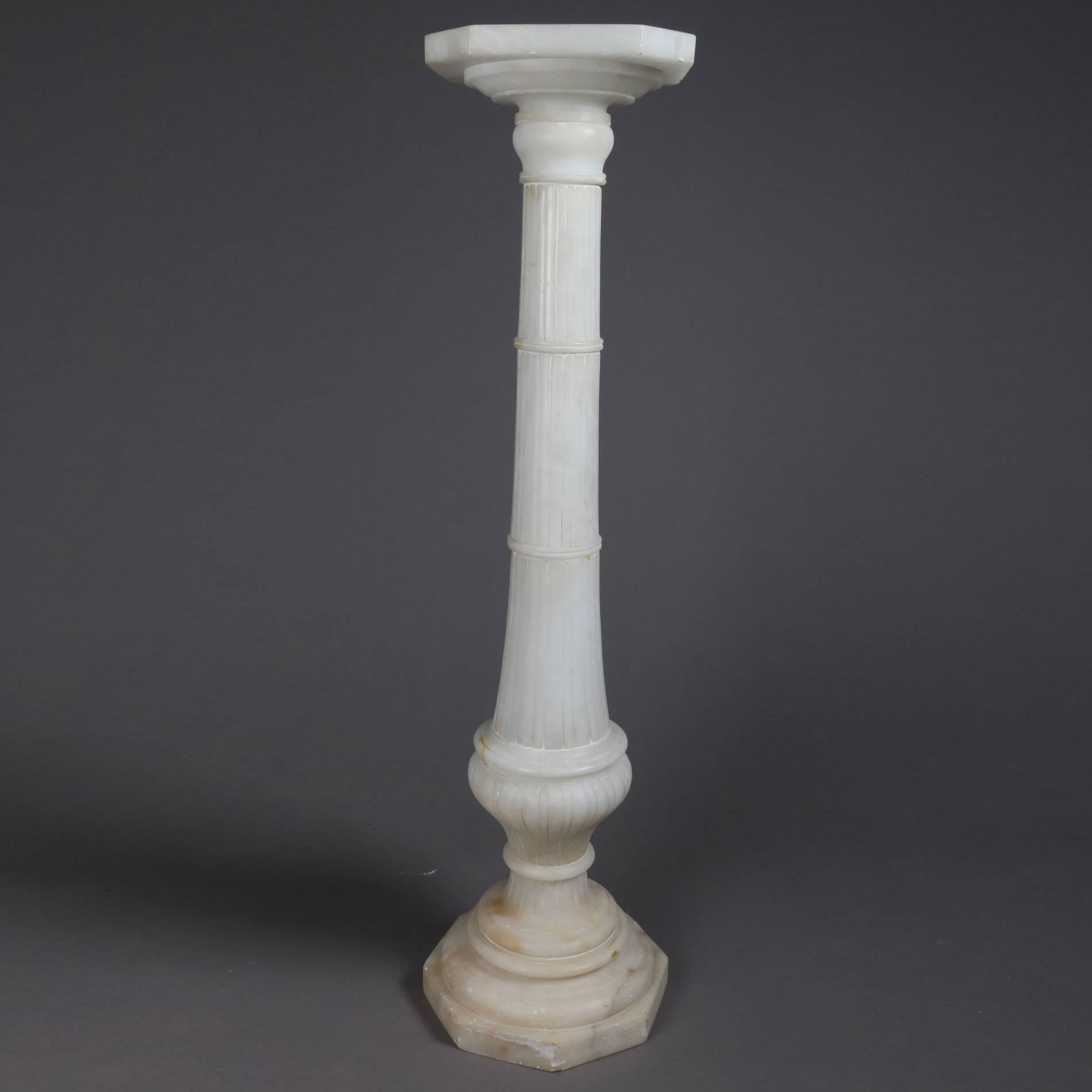 Antique Italian Classical Carved Alabaster Sculpture Pedestal, 19th Century In Good Condition In Big Flats, NY