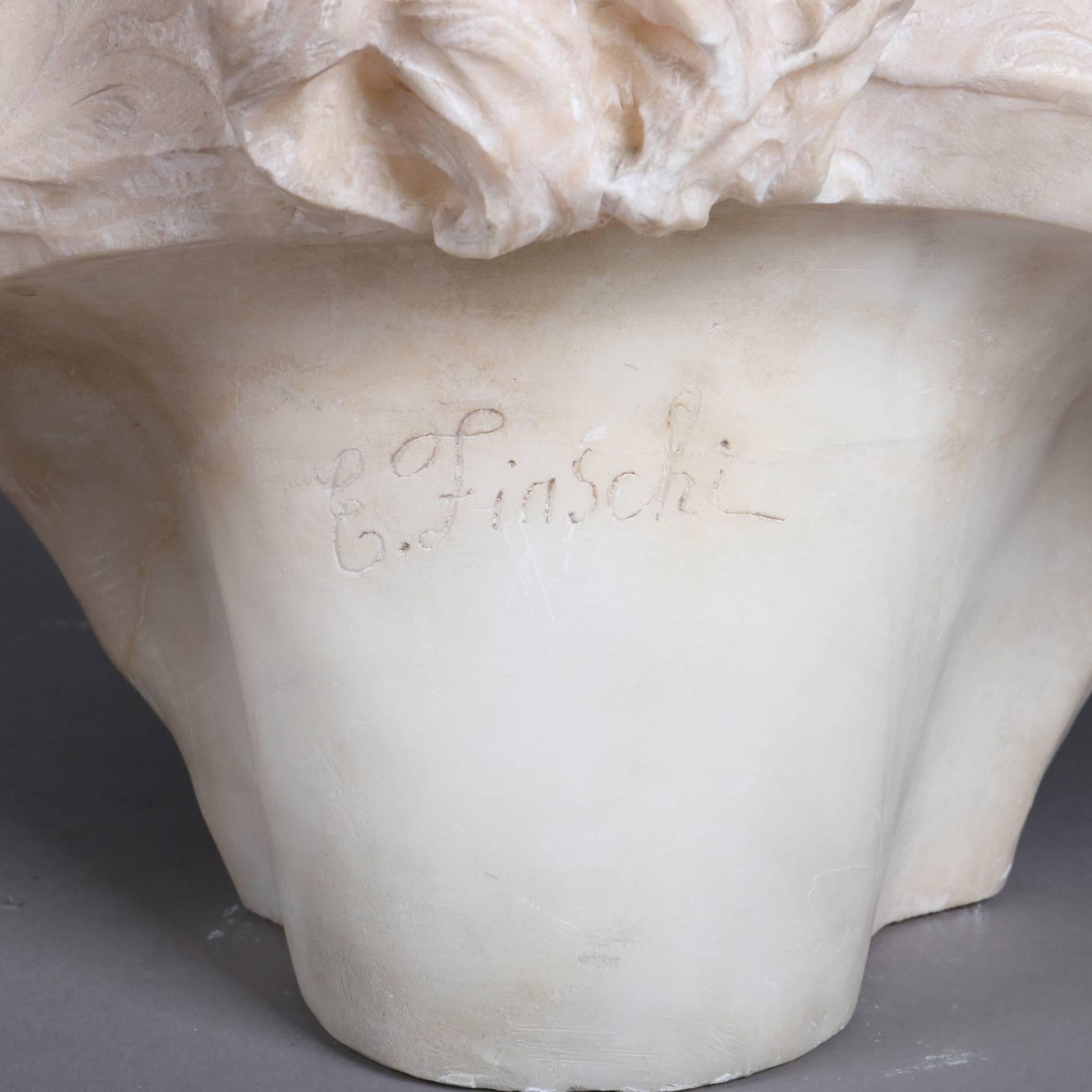 Neoclassical Antique Italian Marble Buste de Femme by E. Fiaschi, 19th Century