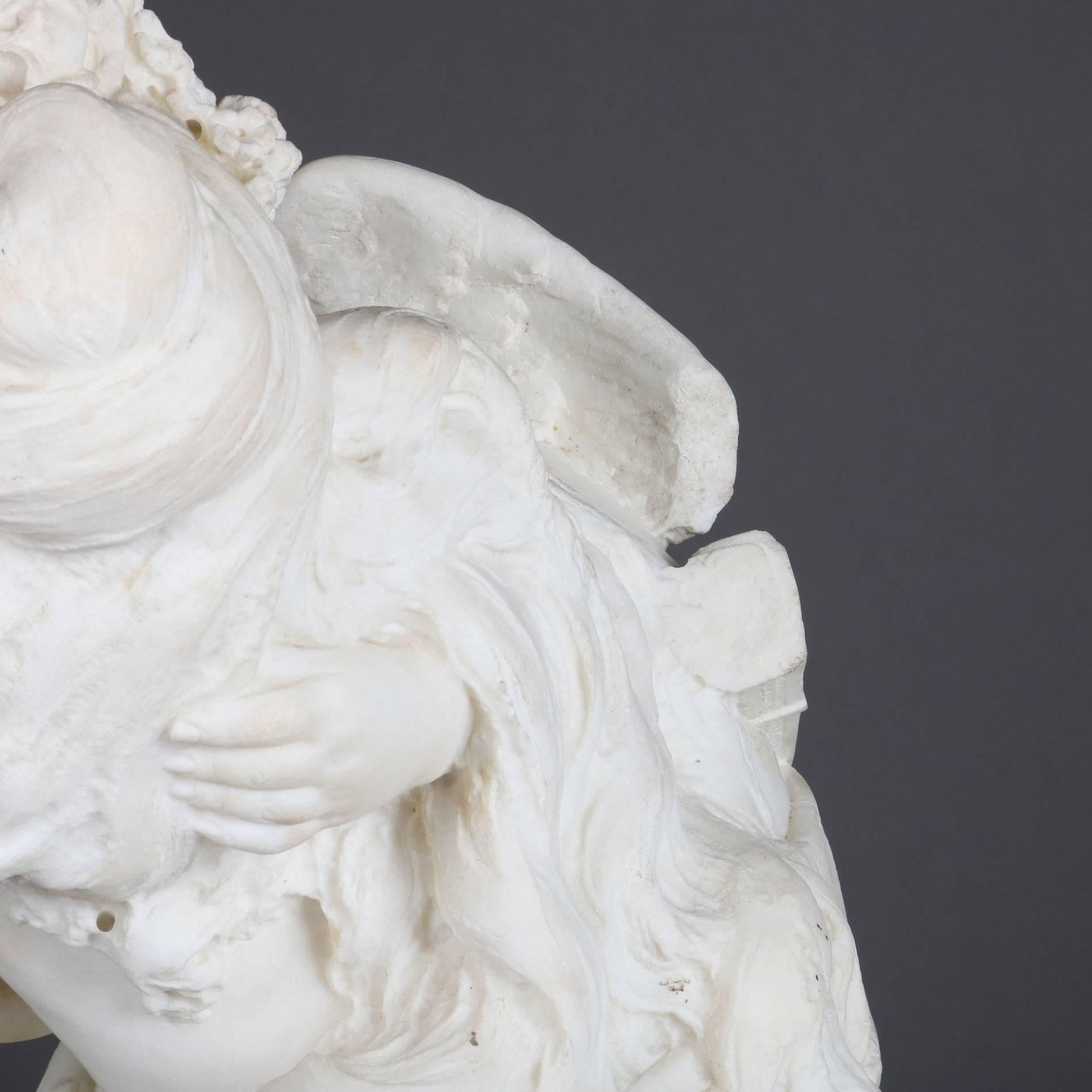 Oversized Antique Carved Alabaster Bust of Classical Cupid & Psyche In Good Condition In Big Flats, NY