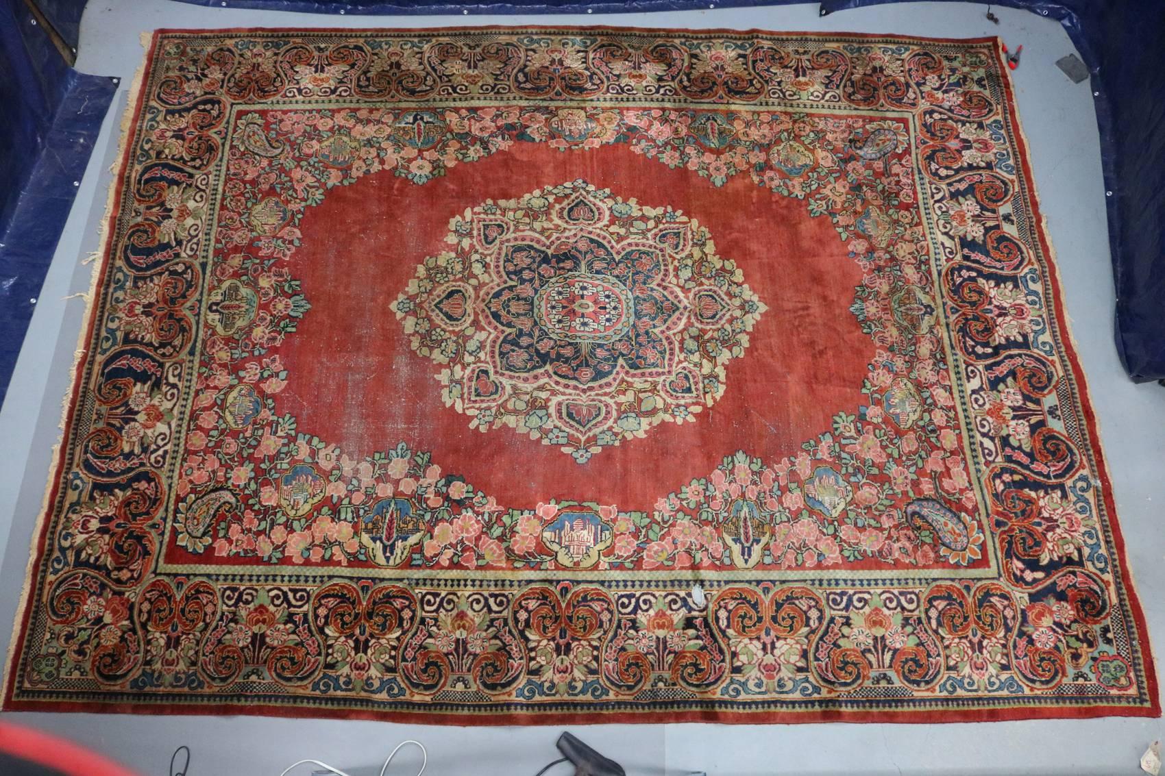 Hand-Knotted Antique Persian Hand Knotted Mahal Carpet, Floral, Early 20th Century