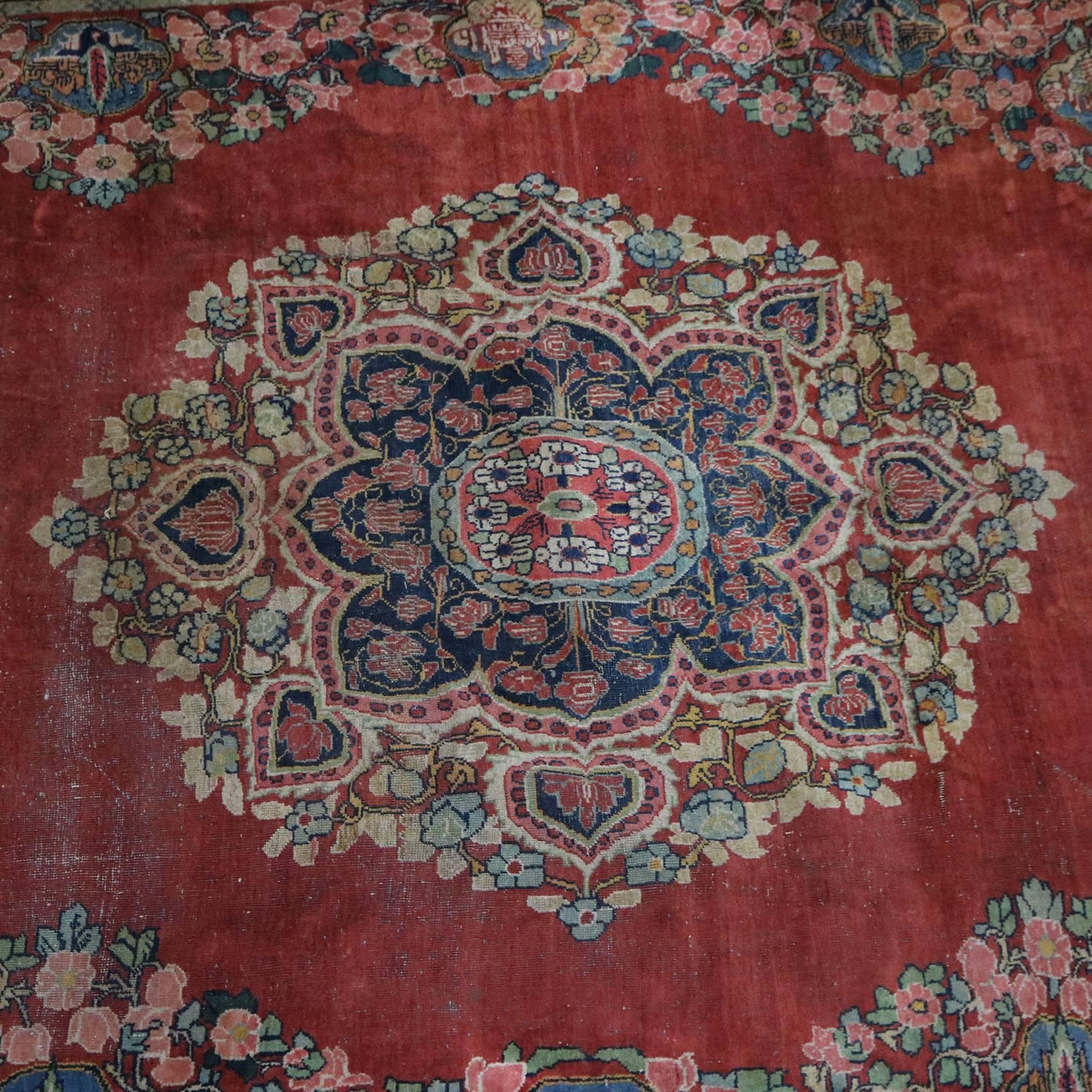 Antique Persian Hand Knotted Mahal Carpet, Floral, Early 20th Century In Good Condition In Big Flats, NY