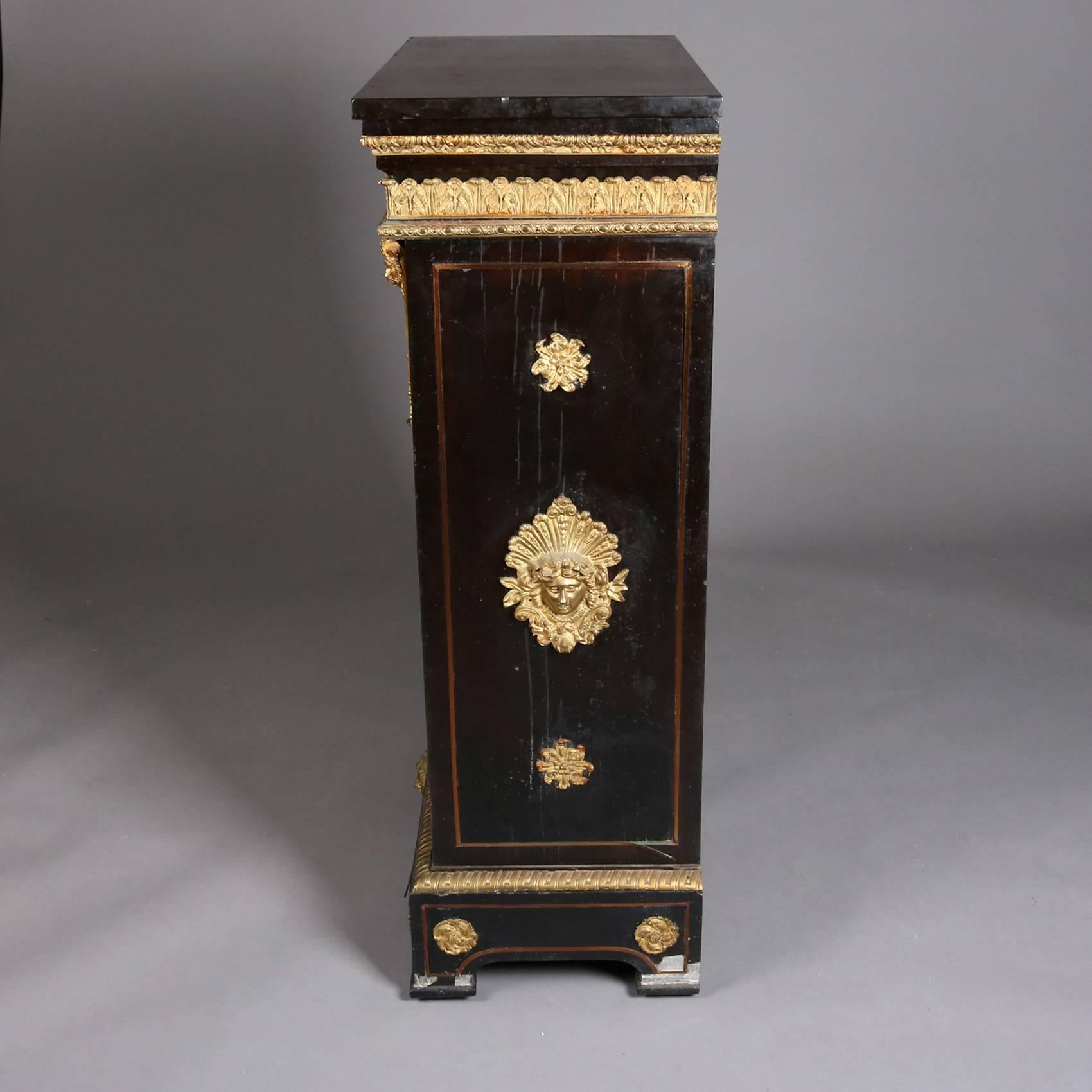Classical Roman Antique French Boulle and Ormolu Figural Slate Top Display Cabinet, 20th Century