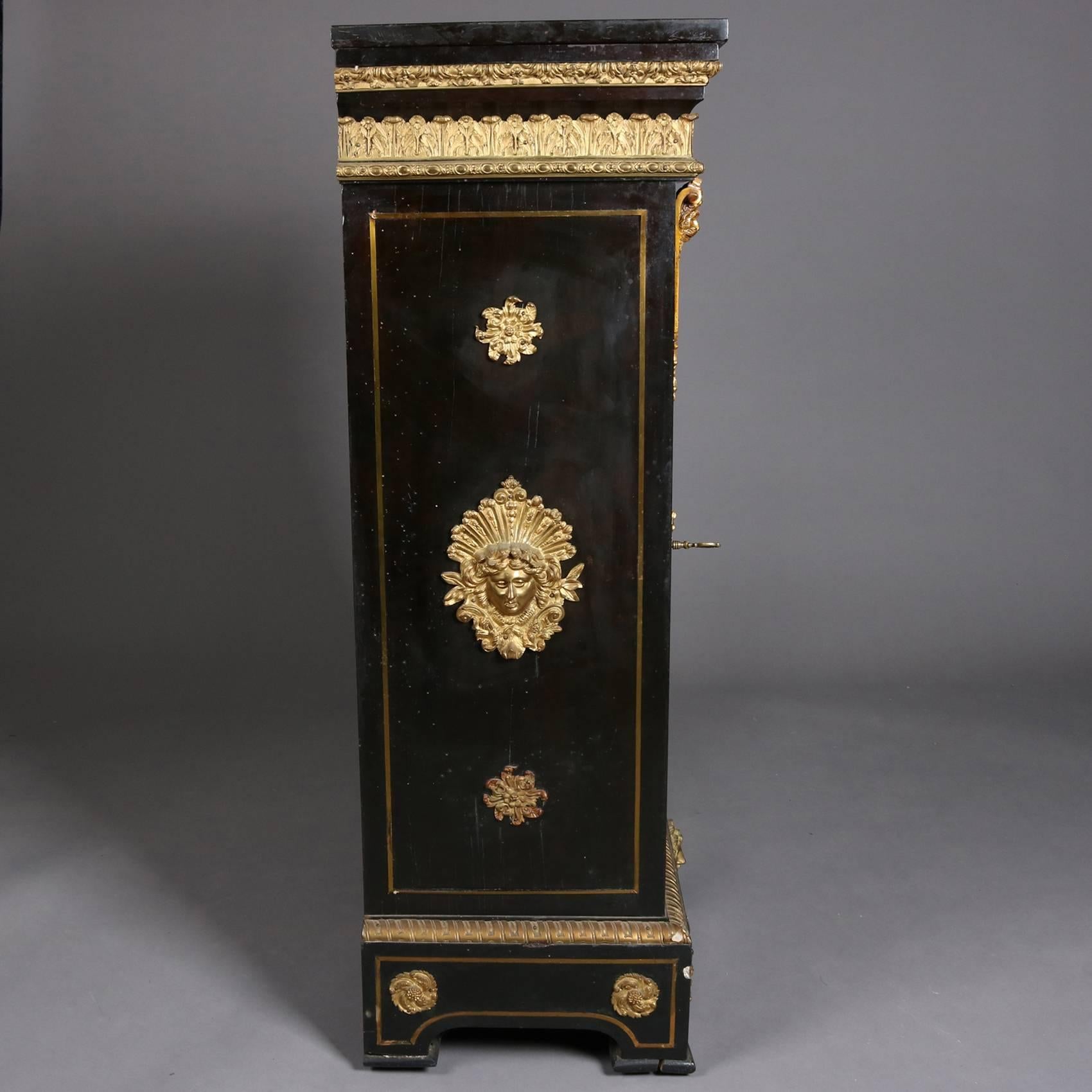 Tortoise Shell Antique French Boulle and Ormolu Figural Slate Top Display Cabinet, 20th Century