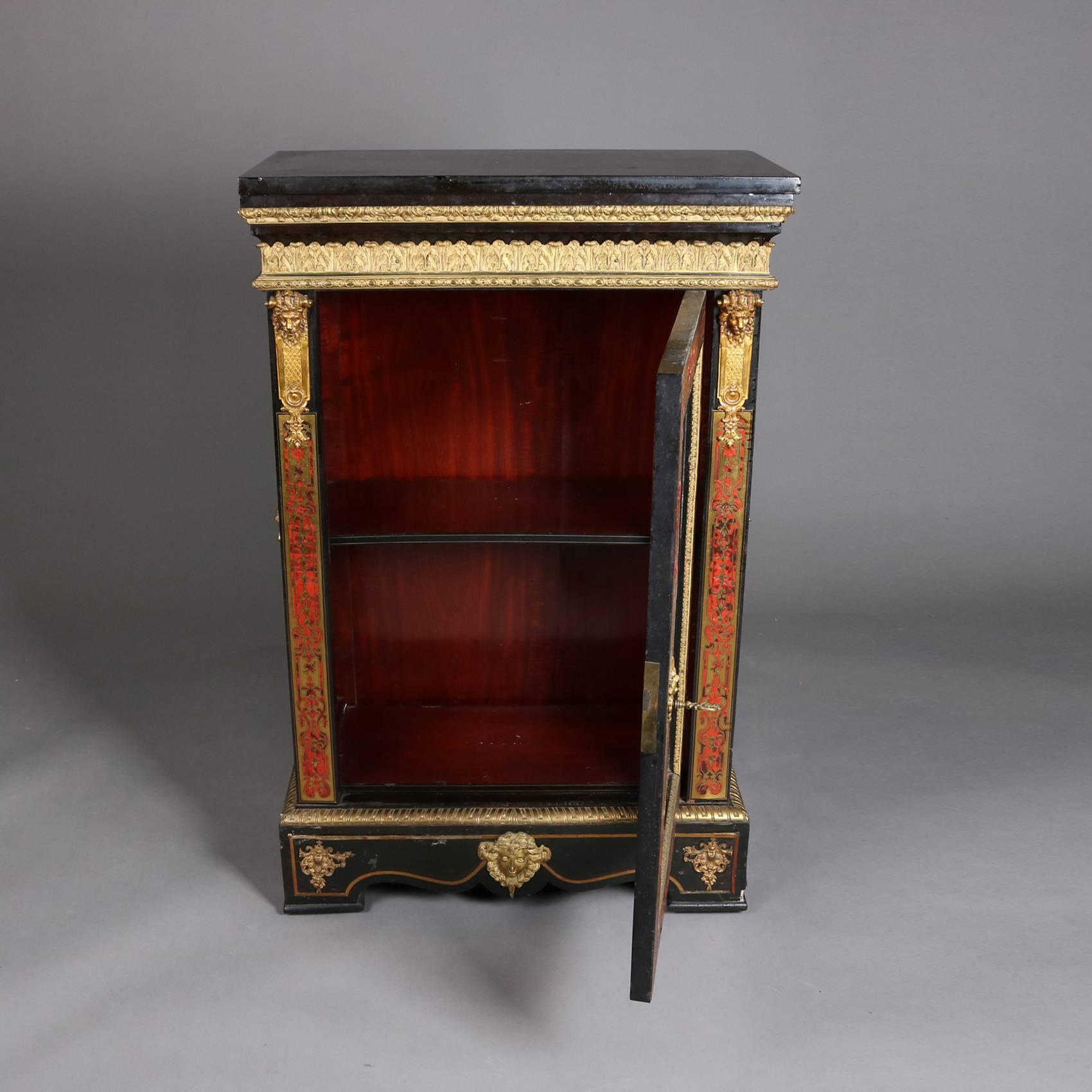 Antique French Boulle and Ormolu Figural Slate Top Display Cabinet, 20th Century In Good Condition In Big Flats, NY