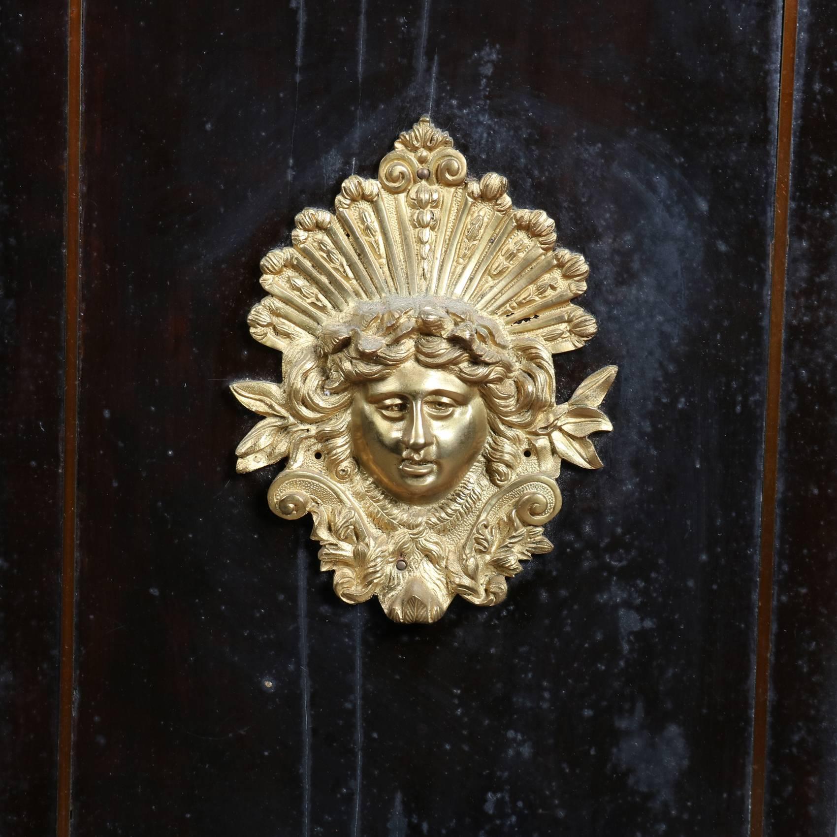 Cast Antique French Boulle and Ormolu Figural Slate Top Display Cabinet, 20th Century