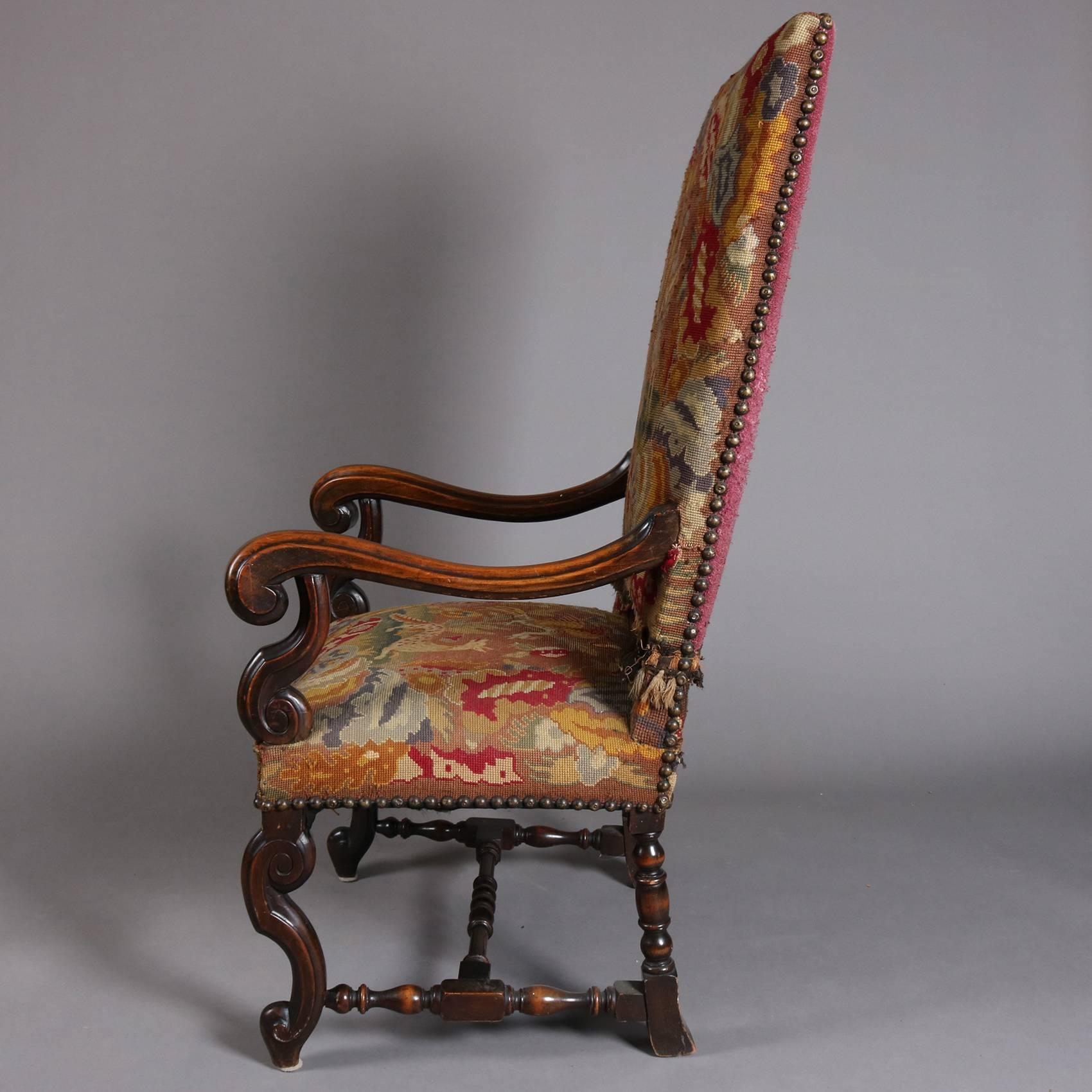 Antique Renaissance Revival Mahogany and Tapestry Throne Chair, 19th Century 1