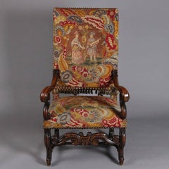Antiker Thronsessel aus Mahagoni und Wandteppich im Renaissance-Revival-Stil, 19. Jahrhundert