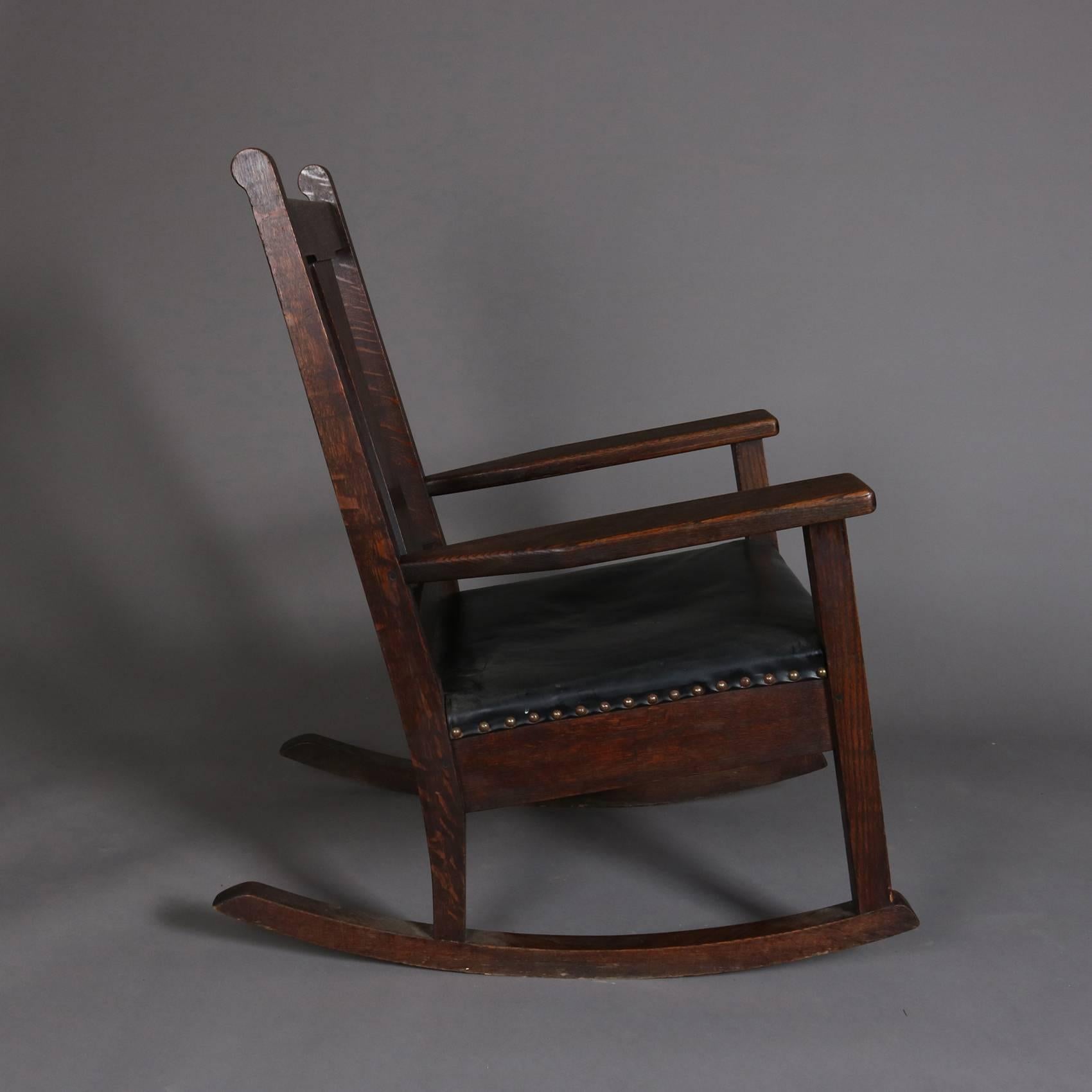 Antique Arts & Crafts Mission Oak Rocking Chair by Roycroft, Signed 1