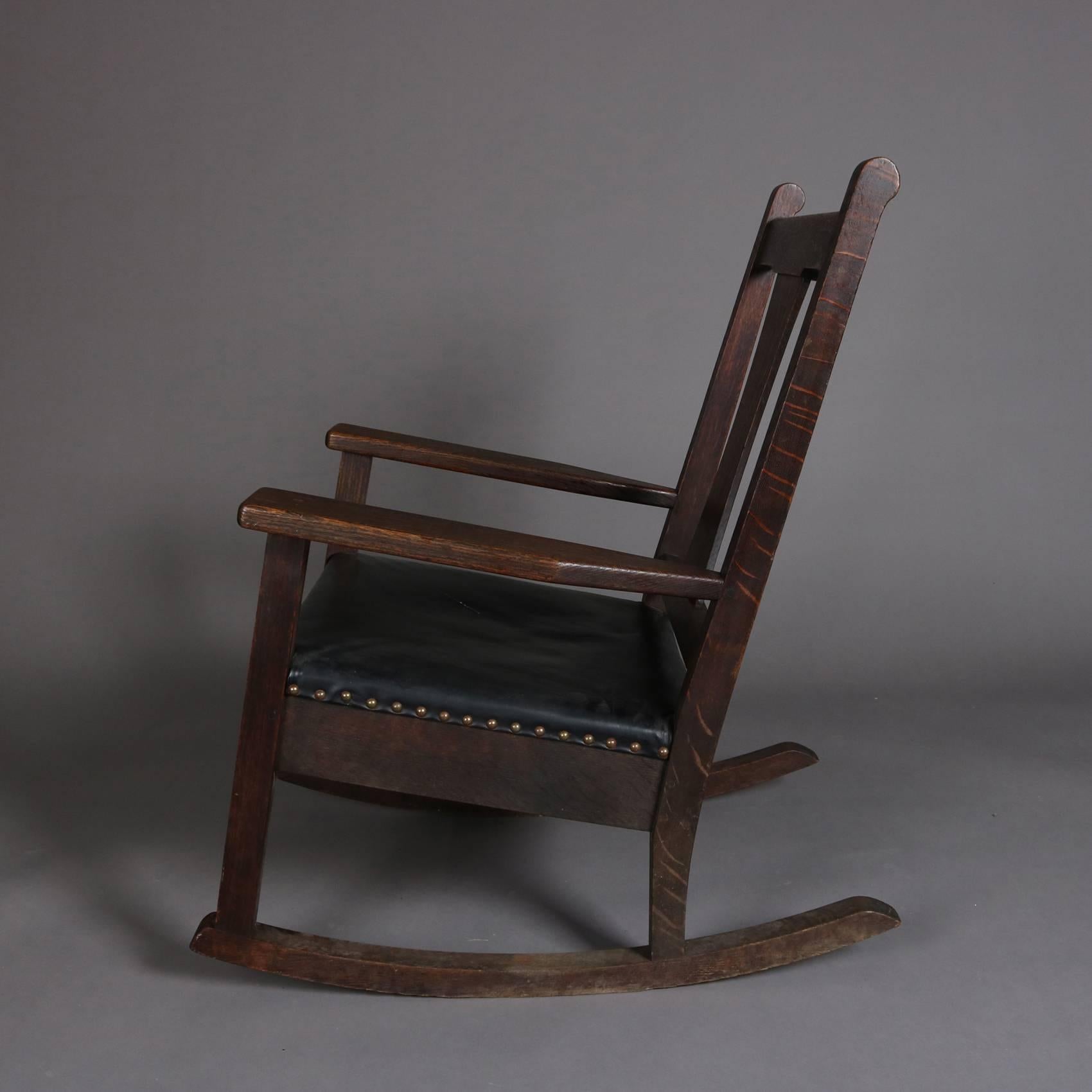American Antique Arts & Crafts Mission Oak Rocking Chair by Roycroft, Signed