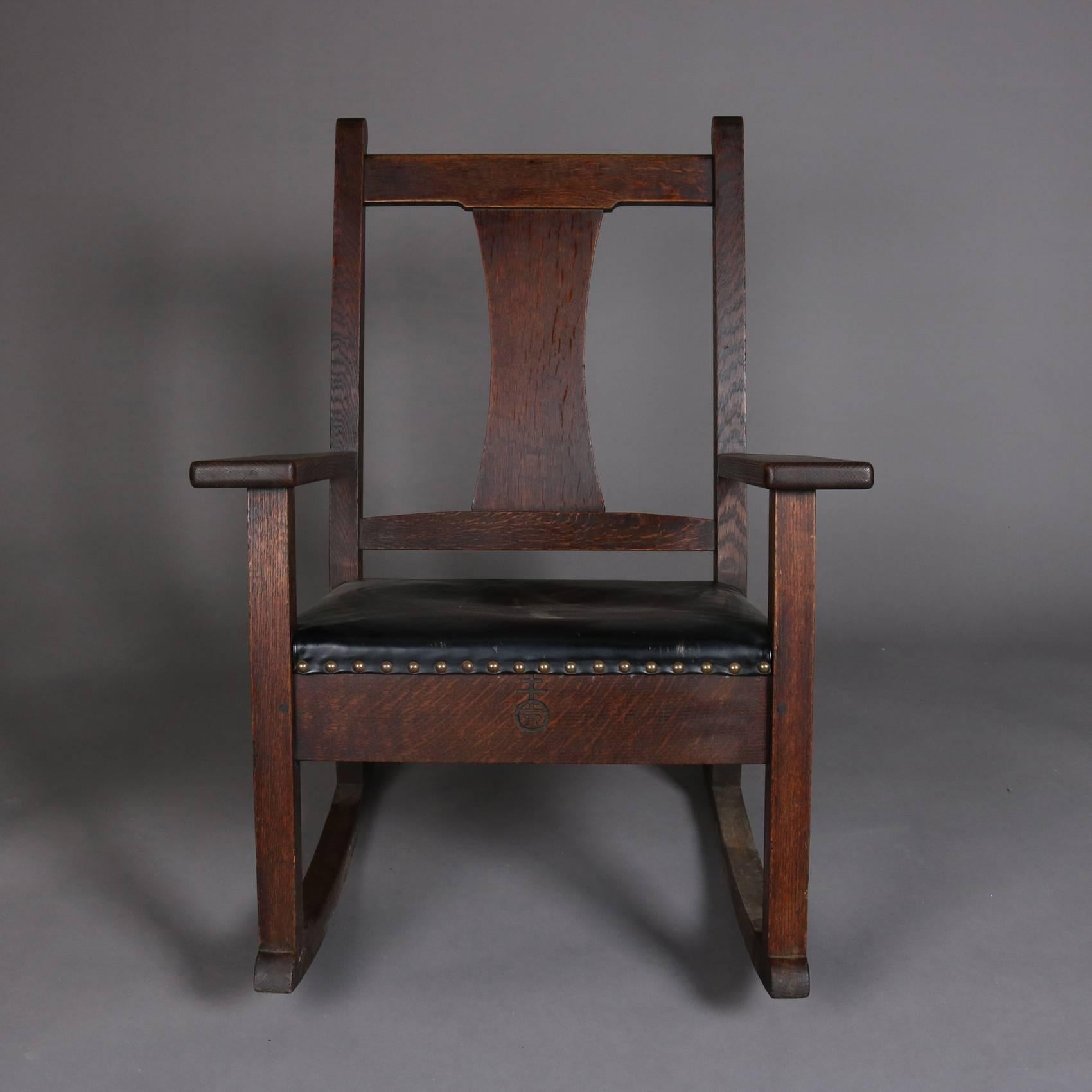 20th Century Antique Arts & Crafts Mission Oak Rocking Chair by Roycroft, Signed