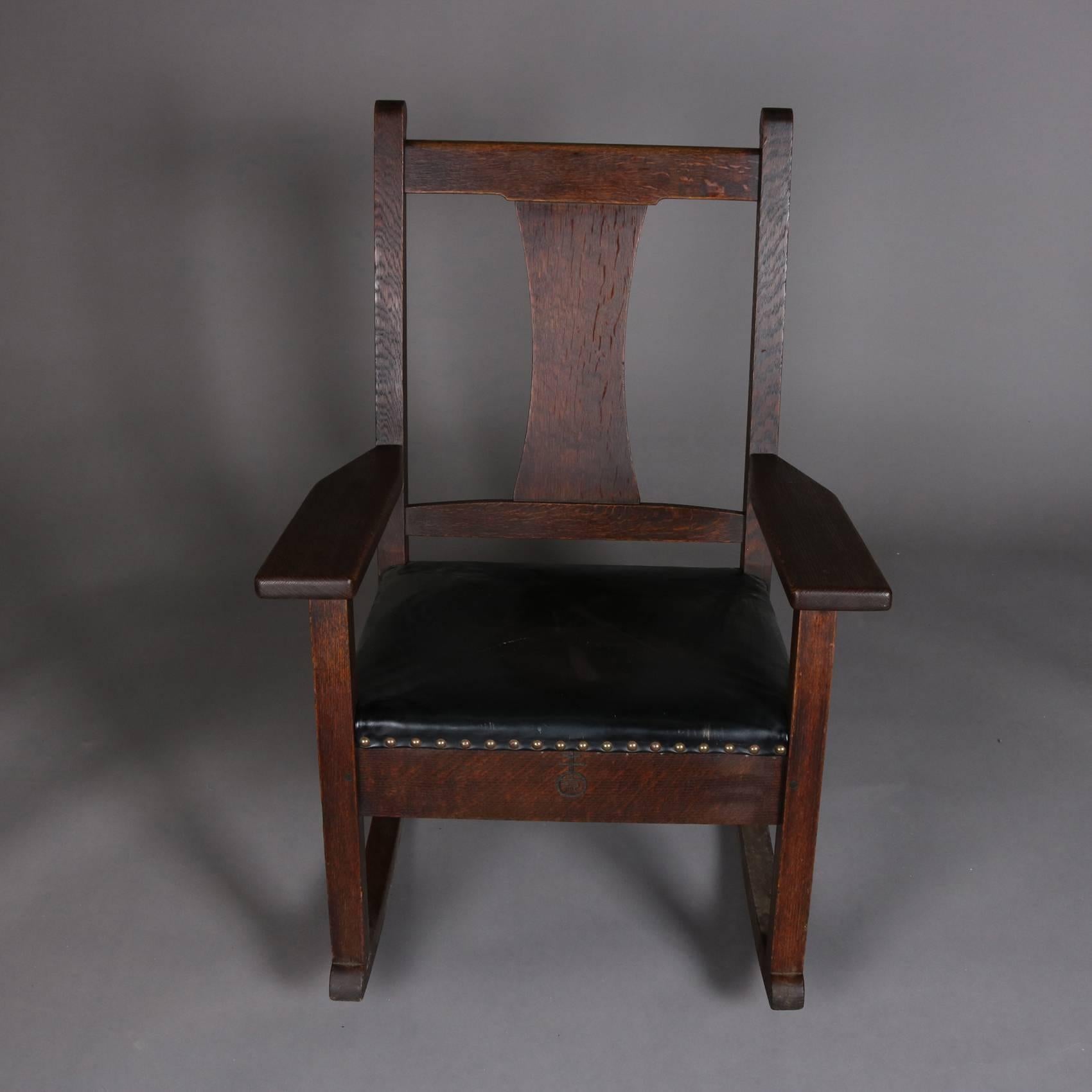Arts and Crafts Antique Arts & Crafts Mission Oak Rocking Chair by Roycroft, Signed