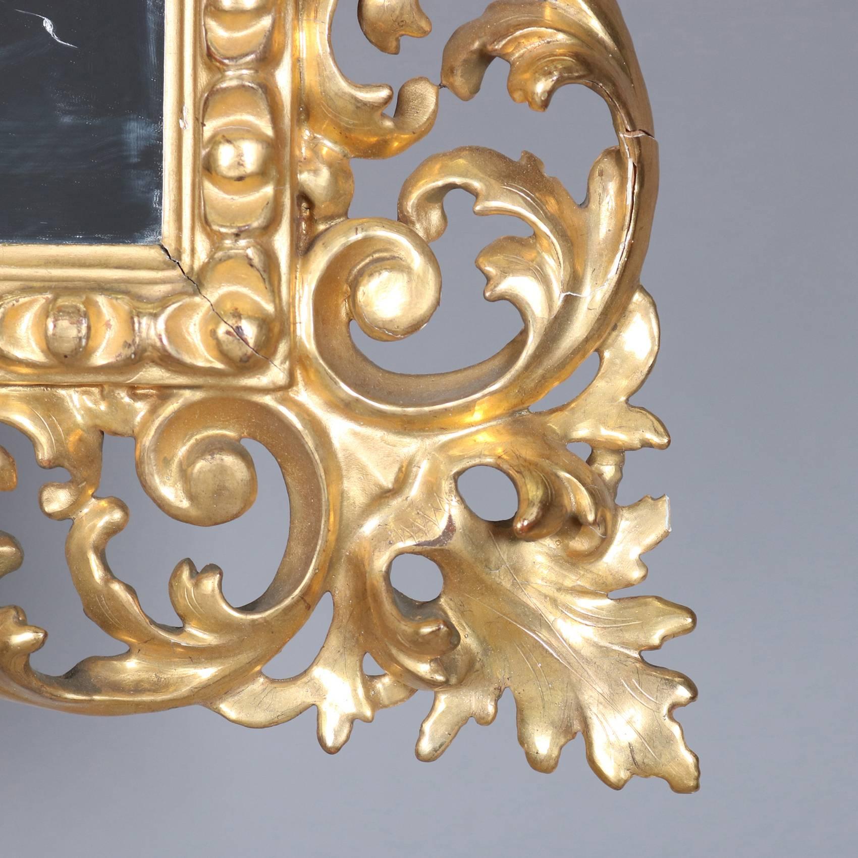 Italian Rococo Style Reticulated Foliate Form Giltwood Mirror, 20th Century 1