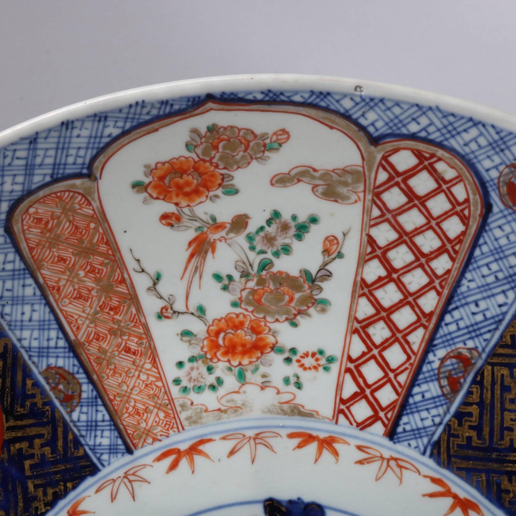 Antique Hand-Painted Porcelain Imari Charger, Animals and Bonsai, 20th Century In Good Condition In Big Flats, NY