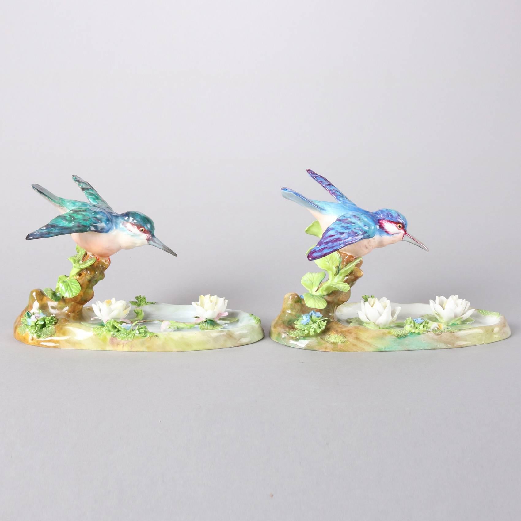 Pair of Antique English Staffordshire Porcelain J. T. Jones King Fishers In Good Condition In Big Flats, NY