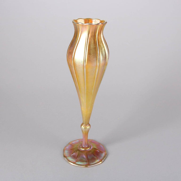 Antique Louis Comfort Tiffany Favrile Flora Form Tulip Vase, Signed at