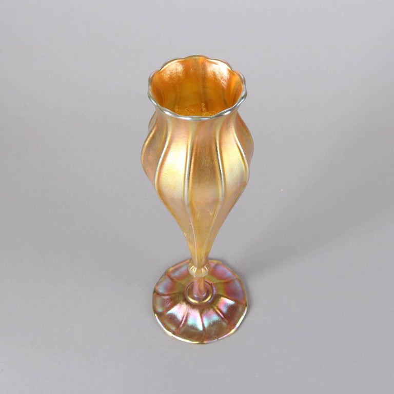 Antique Louis Comfort Tiffany Favrile Flora Form Tulip Vase, Signed at