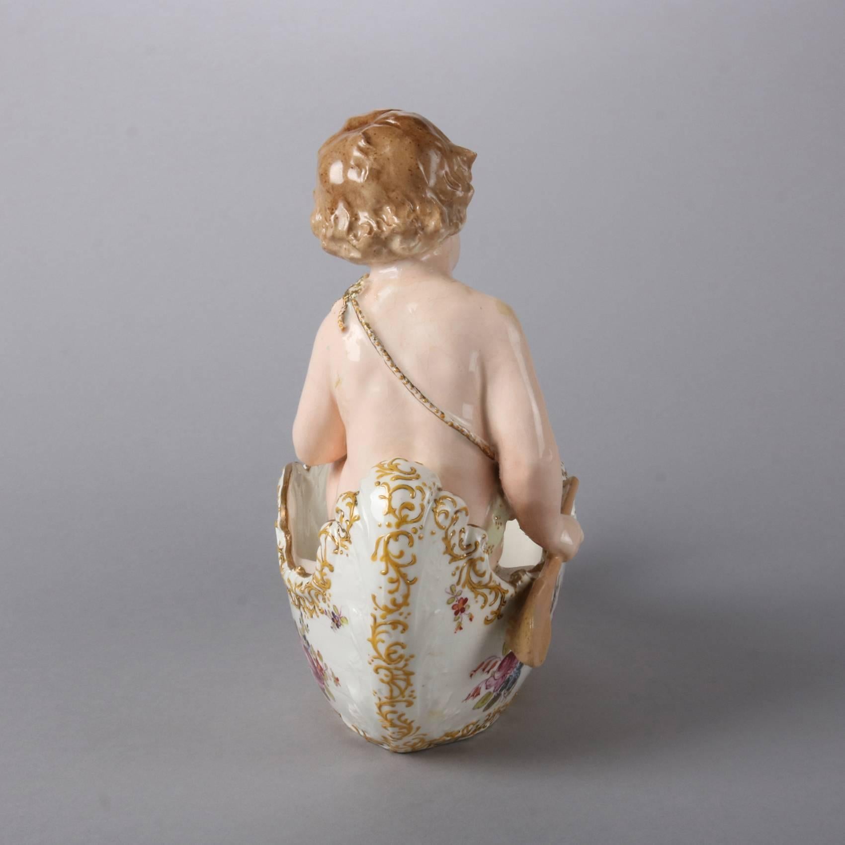 Antique German Meissen School Figural Gilt Porcelain Canoe and Boy Bowl 1