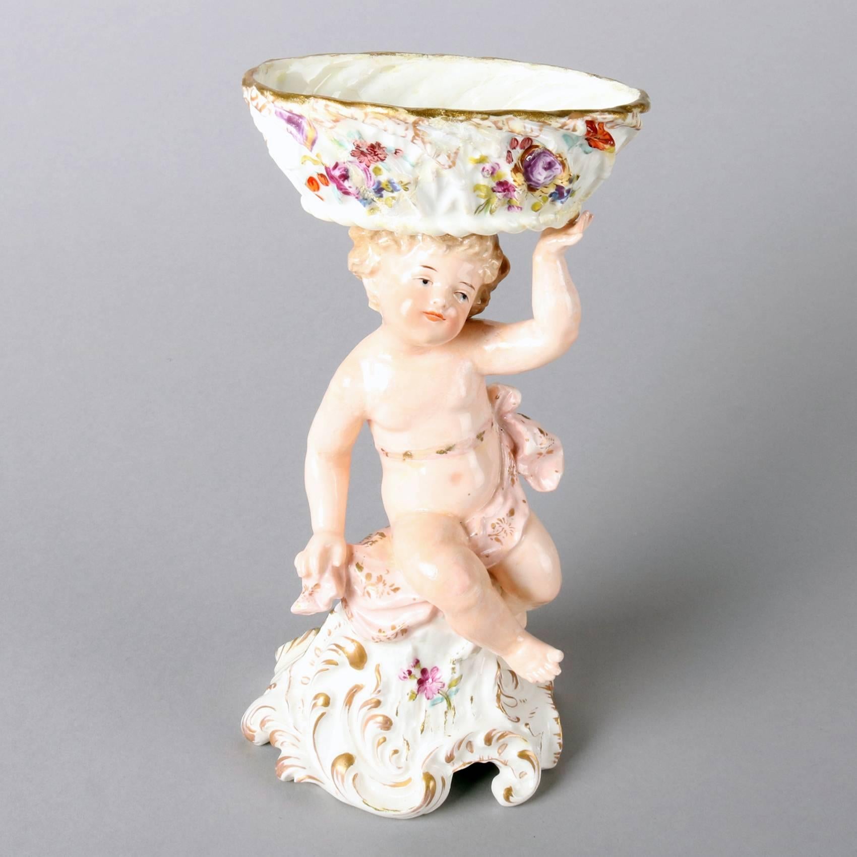 Antique German Meissen School Hand-Painted and Gilt Porcelain Cherub Compote  2