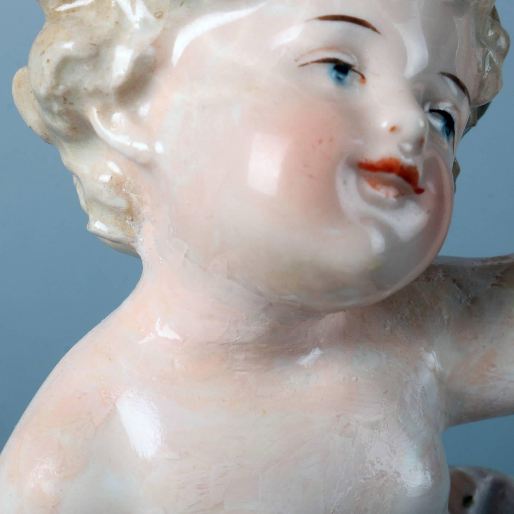 Antique German Meissen School Hand-Painted and Gilt Porcelain Cherub Compote  4