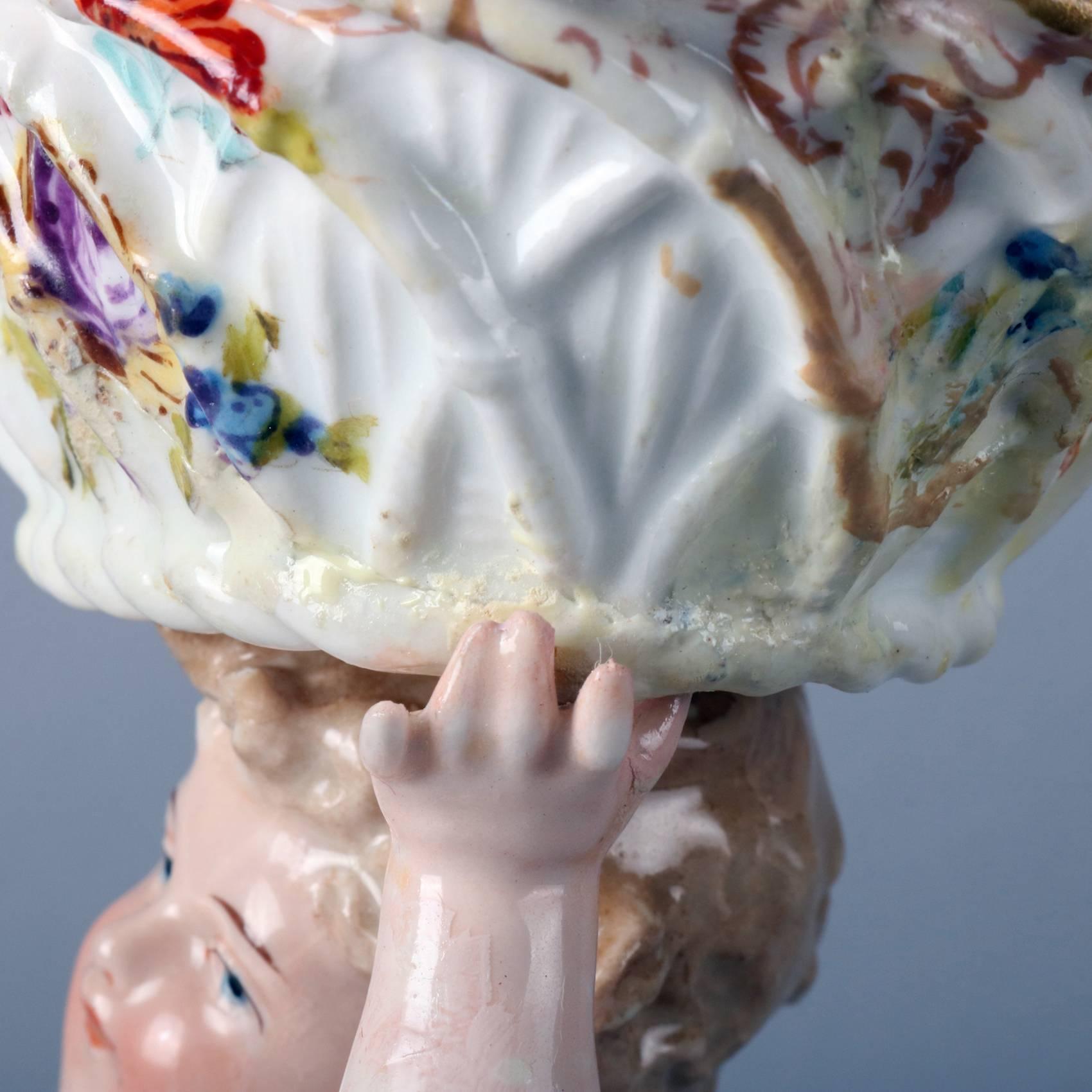 Antique German Meissen School Hand-Painted and Gilt Porcelain Cherub Compote  3