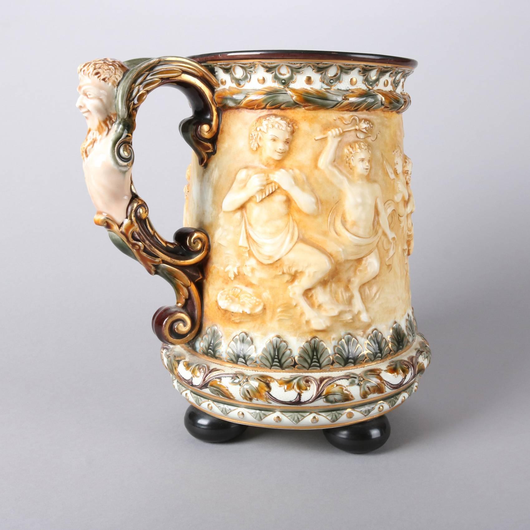 Glazed Oversized Swedish Antique Classical High Relief Pottery Mug by Rorstrand