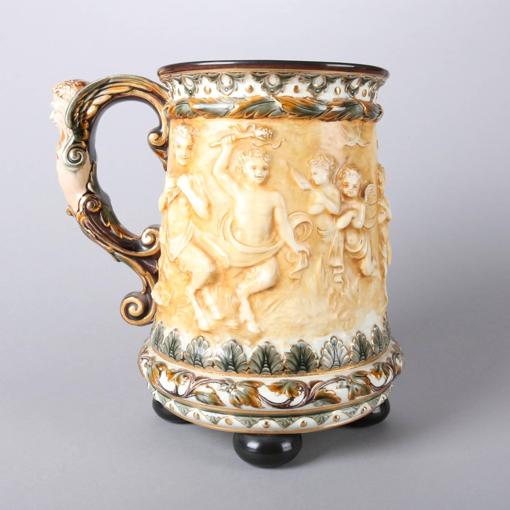 Oversized Swedish Antique Classical High Relief Pottery Mug by Rorstrand In Good Condition In Big Flats, NY
