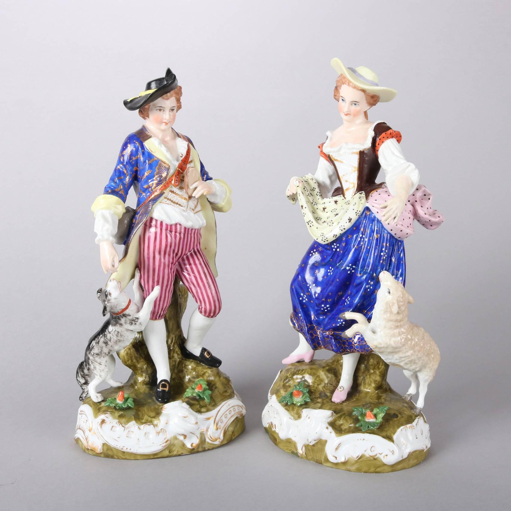 German Large Antique Dresden Helena Wolfsohn Gilt Figurines of Courting Couple