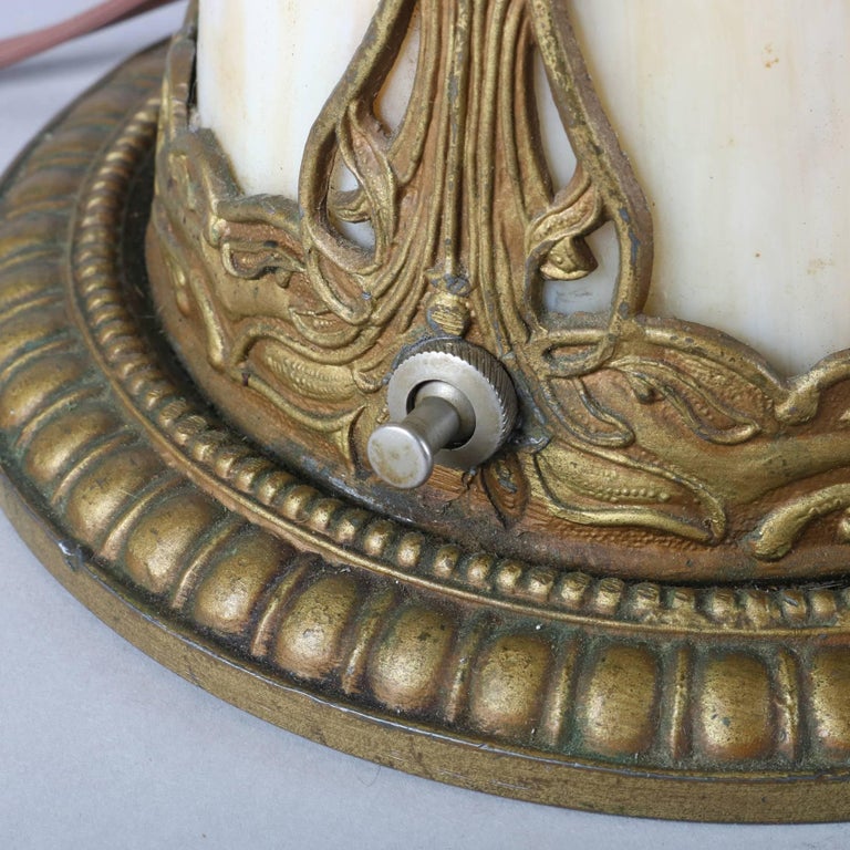Antique Miller School Arts and Crafts Slag Glass Lamp Filigree Shade