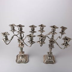 Pair of Antique English Five-Light Silverplate Candelabra, Hallmarked