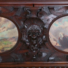 Oversized Antique Walnut Figural Renaissance Revival Hand-Painted Cassone
