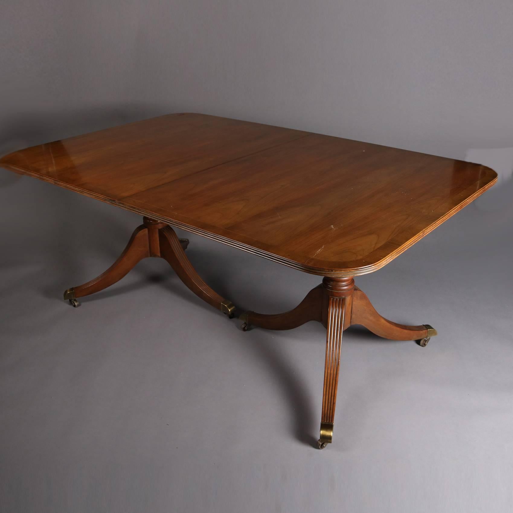 Bronze Vintage Mahogany Duncan Phyfe Style Baker Double Pedestal Table, 20th Century