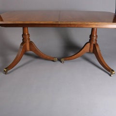 Vintage Mahogany Duncan Phyfe Style Baker Double Pedestal Table, 20th Century