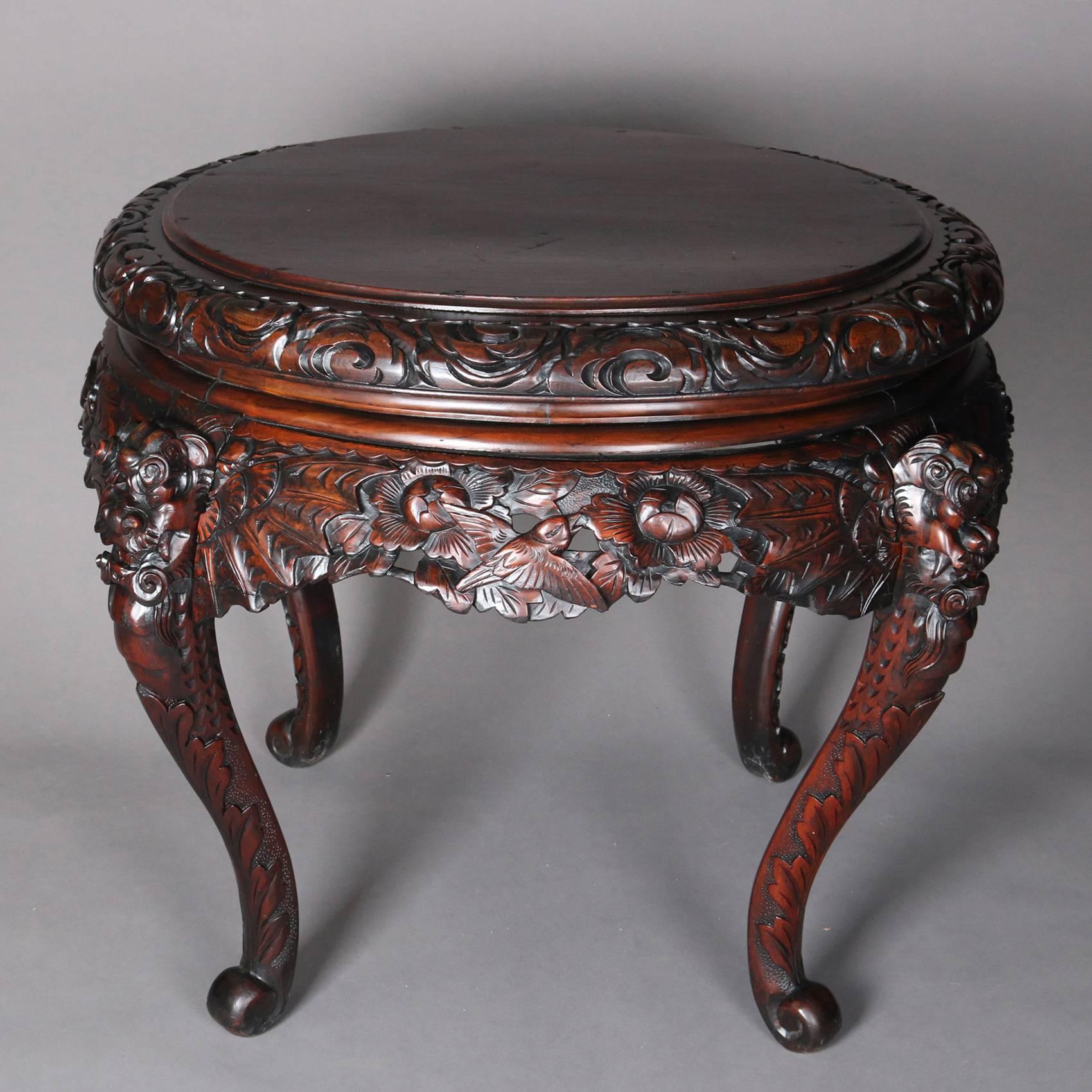 Hand-Carved Antique Japanese Carved Hardwood Figural Centre Table, 19th Century