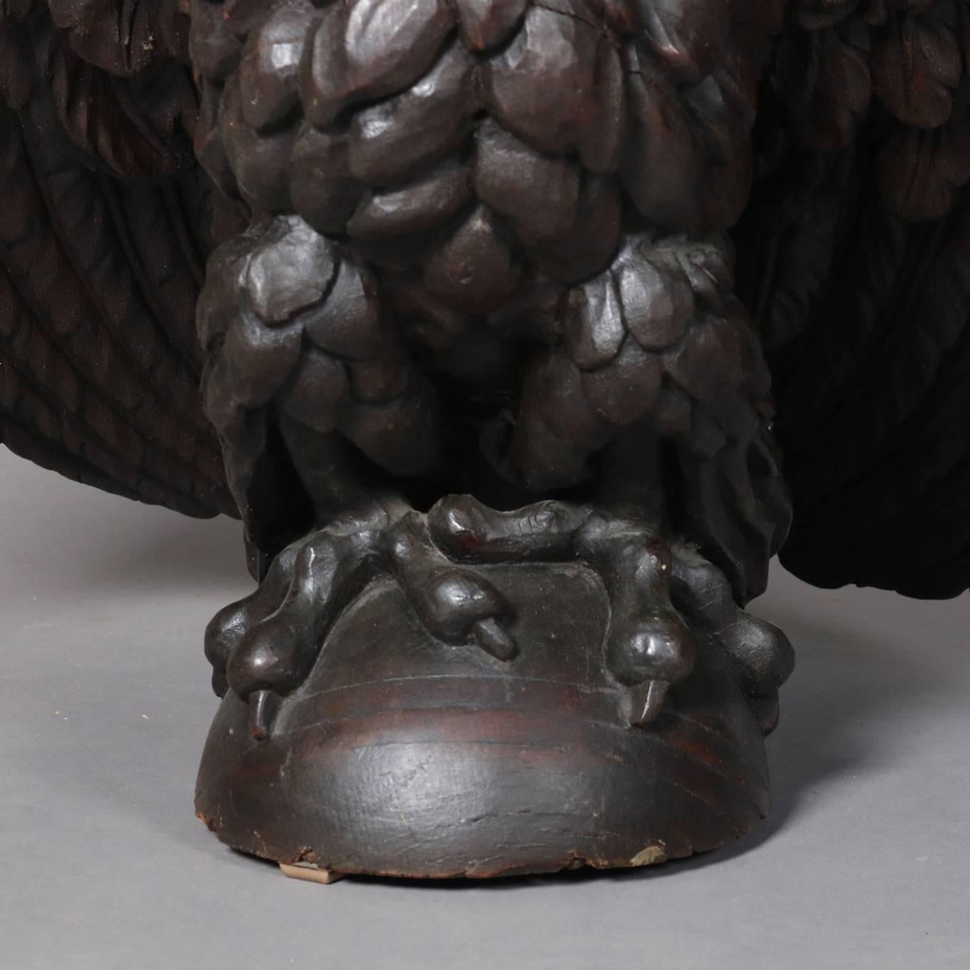 Oversized Antique 19th Century Americana Folk Art Hand-Carved Oak Eagle In Good Condition In Big Flats, NY