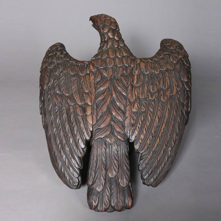 Oversized Antique 19th Century Americana Folk Art HandCarved Oak Eagle