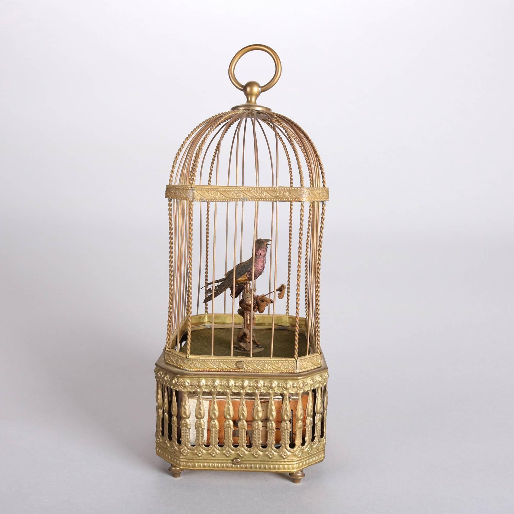 Vintage German Automaton Singing Bird in Cage, 20th Century In Good Condition In Big Flats, NY
