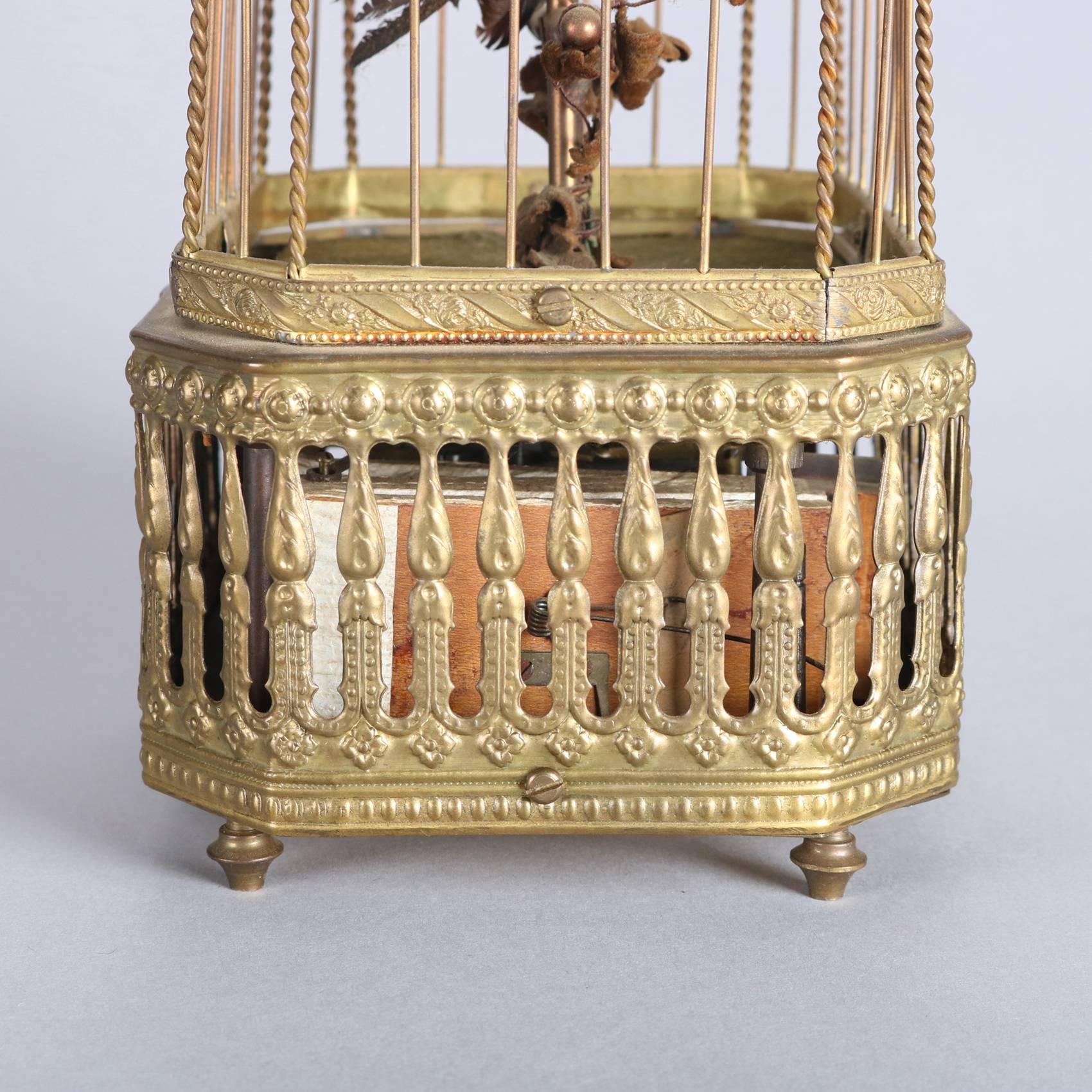 Metal Vintage German Automaton Singing Bird in Cage, 20th Century