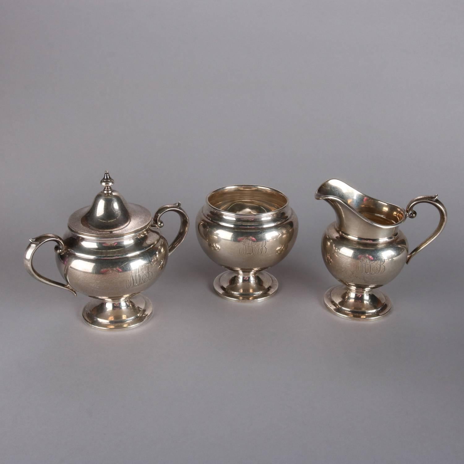 Five-Piece Gorham Sterling Silver Footed Coffee and Tea Set In Good Condition In Big Flats, NY